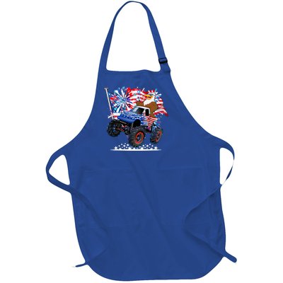 Funny 4th Of July Patriotic American Flag Monster Truck Eagle Full-Length Apron With Pockets