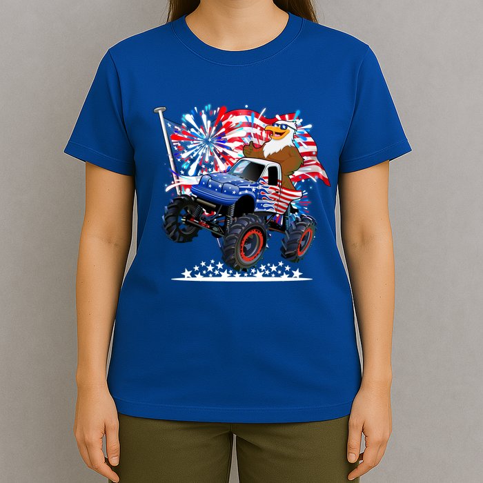 Funny 4th Of July Patriotic American Flag Monster Truck Eagle T-Shirt