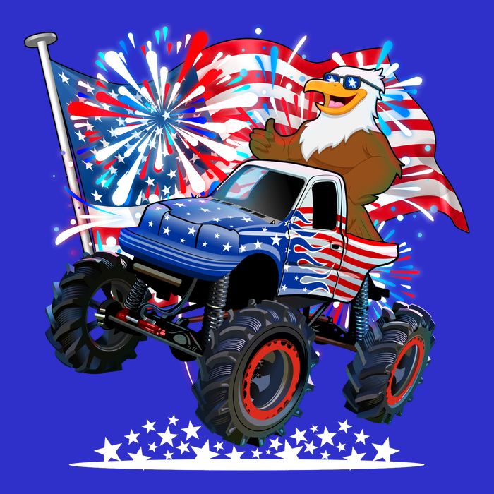 Funny 4th Of July Patriotic American Flag Monster Truck Eagle T-Shirt
