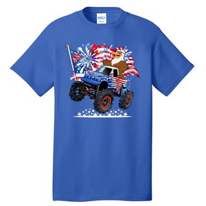 Funny 4th Of July Patriotic American Flag Monster Truck Eagle Tall T-Shirt