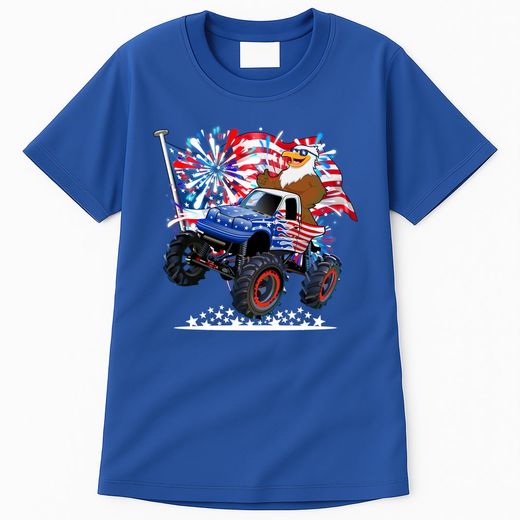 Funny 4th Of July Patriotic American Flag Monster Truck Eagle Tall T-Shirt