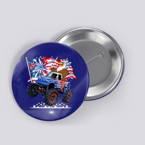 Funny 4th Of July Patriotic American Flag Monster Truck Eagle Button