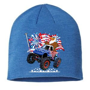 Funny 4th Of July Patriotic American Flag Monster Truck Eagle Sustainable Beanie