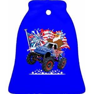 Funny 4th Of July Patriotic American Flag Monster Truck Eagle Ceramic Bell Ornament