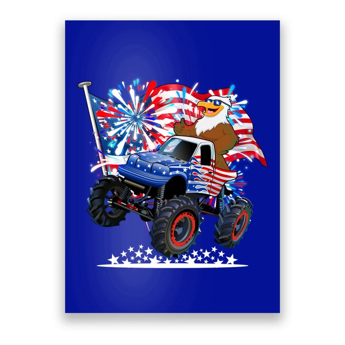 Funny 4th Of July Patriotic American Flag Monster Truck Eagle Poster