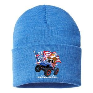 Funny 4th Of July Patriotic American Flag Monster Truck Eagle Sustainable Knit Beanie