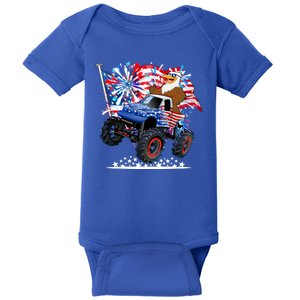 Funny 4th Of July Patriotic American Flag Monster Truck Eagle Baby Bodysuit