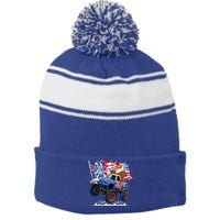 Funny 4th Of July Patriotic American Flag Monster Truck Eagle Stripe Pom Pom Beanie