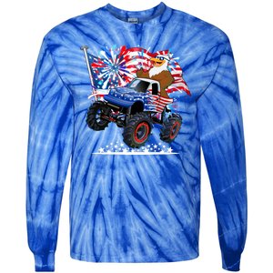 Funny 4th Of July Patriotic American Flag Monster Truck Eagle Tie-Dye Long Sleeve Shirt