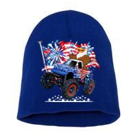 Funny 4th Of July Patriotic American Flag Monster Truck Eagle Short Acrylic Beanie