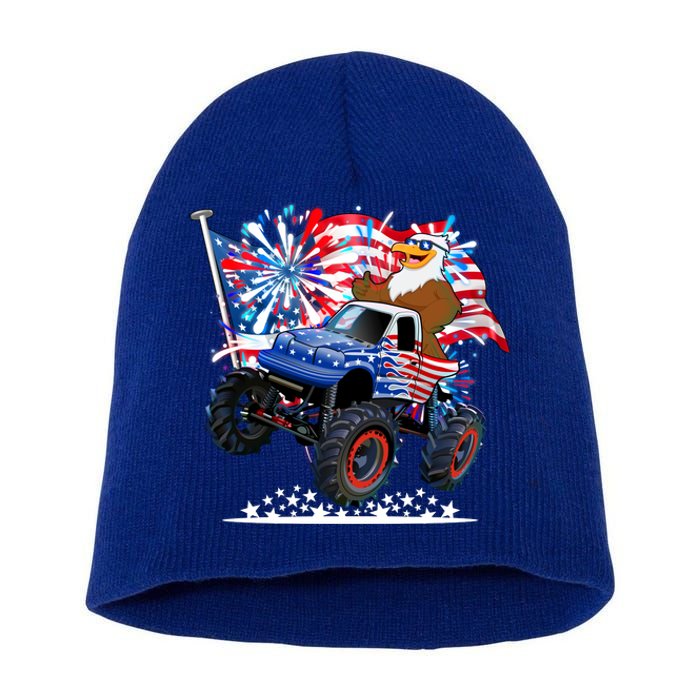 Funny 4th Of July Patriotic American Flag Monster Truck Eagle Short Acrylic Beanie