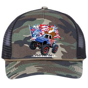 Funny 4th Of July Patriotic American Flag Monster Truck Eagle Retro Rope Trucker Hat Cap