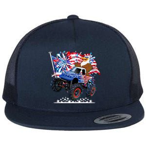 Funny 4th Of July Patriotic American Flag Monster Truck Eagle Flat Bill Trucker Hat