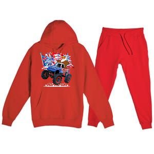 Funny 4th Of July Patriotic American Flag Monster Truck Eagle Premium Hooded Sweatsuit Set