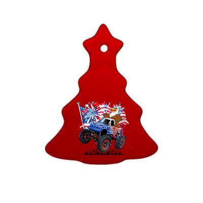 Funny 4th Of July Patriotic American Flag Monster Truck Eagle Ceramic Tree Ornament