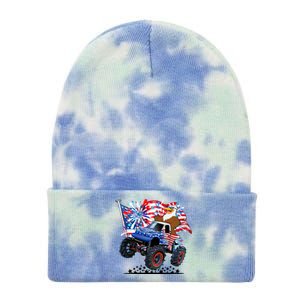 Funny 4th Of July Patriotic American Flag Monster Truck Eagle Tie Dye 12in Knit Beanie