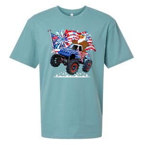 Funny 4th Of July Patriotic American Flag Monster Truck Eagle Sueded Cloud Jersey T-Shirt