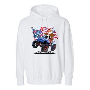 Funny 4th Of July Patriotic American Flag Monster Truck Eagle Garment-Dyed Fleece Hoodie