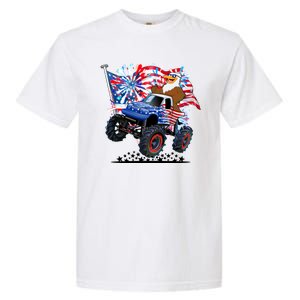 Funny 4th Of July Patriotic American Flag Monster Truck Eagle Garment-Dyed Heavyweight T-Shirt