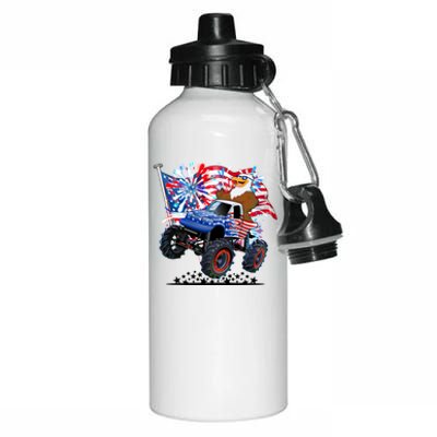 Funny 4th Of July Patriotic American Flag Monster Truck Eagle Aluminum Water Bottle