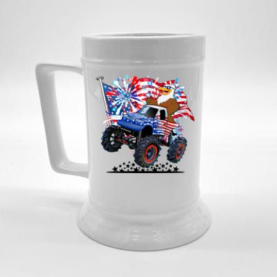 Funny 4th Of July Patriotic American Flag Monster Truck Eagle Beer Stein