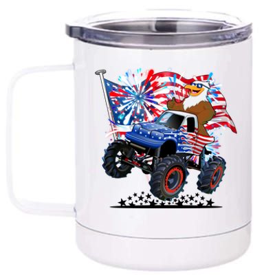 Funny 4th Of July Patriotic American Flag Monster Truck Eagle 12 oz Stainless Steel Tumbler Cup