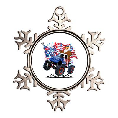 Funny 4th Of July Patriotic American Flag Monster Truck Eagle Metallic Star Ornament