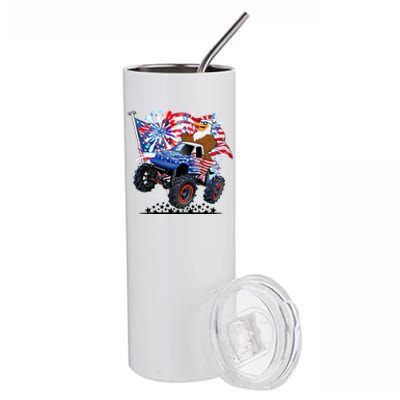 Funny 4th Of July Patriotic American Flag Monster Truck Eagle Stainless Steel Tumbler