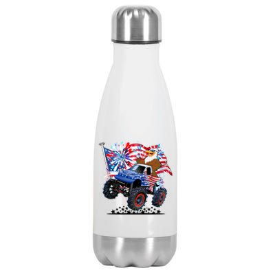 Funny 4th Of July Patriotic American Flag Monster Truck Eagle Stainless Steel Insulated Water Bottle