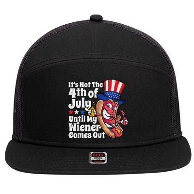 Funny 4th Of July Hot Dog Wiener Comes Out Adult Humor Gift 7 Panel Mesh Trucker Snapback Hat