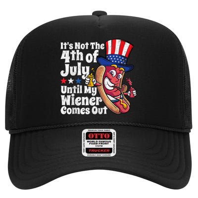 Funny 4th Of July Hot Dog Wiener Comes Out Adult Humor Gift High Crown Mesh Back Trucker Hat