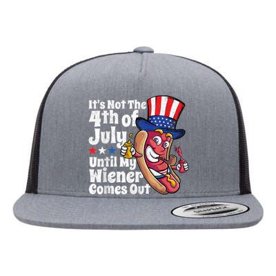 Funny 4th Of July Hot Dog Wiener Comes Out Adult Humor Gift Flat Bill Trucker Hat