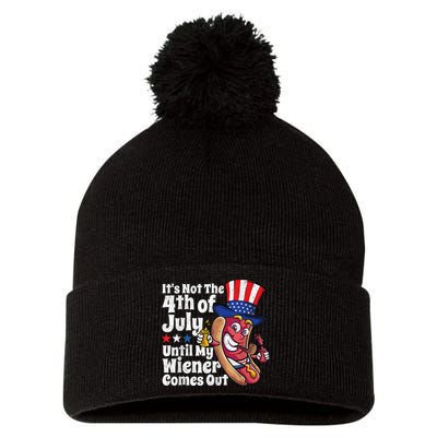 Funny 4th Of July Hot Dog Wiener Comes Out Adult Humor Gift Pom Pom 12in Knit Beanie