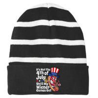 Funny 4th Of July Hot Dog Wiener Comes Out Adult Humor Gift Striped Beanie with Solid Band