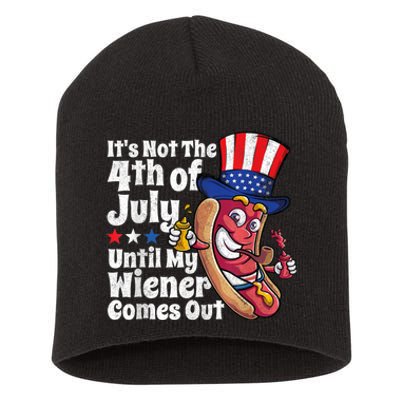 Funny 4th Of July Hot Dog Wiener Comes Out Adult Humor Gift Short Acrylic Beanie