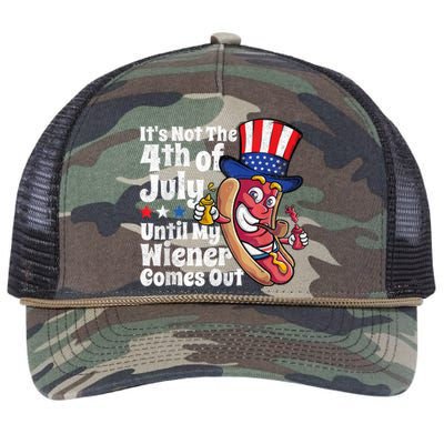 Funny 4th Of July Hot Dog Wiener Comes Out Adult Humor Gift Retro Rope Trucker Hat Cap