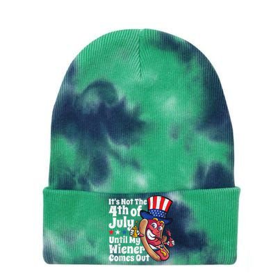 Funny 4th Of July Hot Dog Wiener Comes Out Adult Humor Gift Tie Dye 12in Knit Beanie