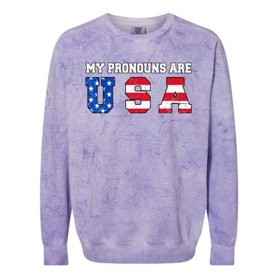 Funny 4th of July American Saying My Pronouns Are USA Colorblast Crewneck Sweatshirt