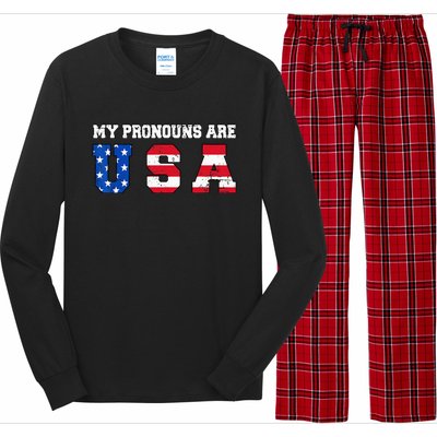 Funny 4th of July American Saying My Pronouns Are USA Long Sleeve Pajama Set