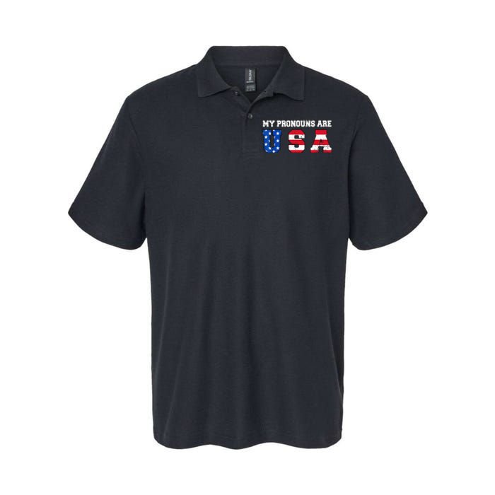 Funny 4th of July American Saying My Pronouns Are USA Softstyle Adult Sport Polo