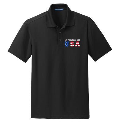 Funny 4th of July American Saying My Pronouns Are USA Dry Zone Grid Polo