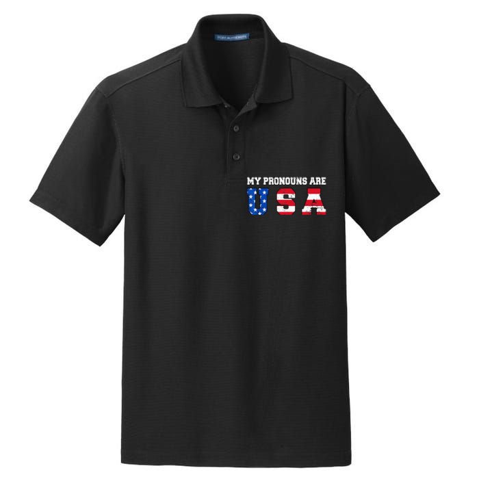 Funny 4th of July American Saying My Pronouns Are USA Dry Zone Grid Polo