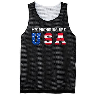 Funny 4th of July American Saying My Pronouns Are USA Mesh Reversible Basketball Jersey Tank