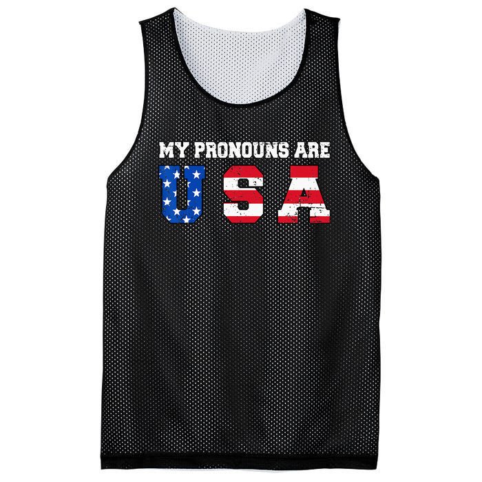 Funny 4th of July American Saying My Pronouns Are USA Mesh Reversible Basketball Jersey Tank