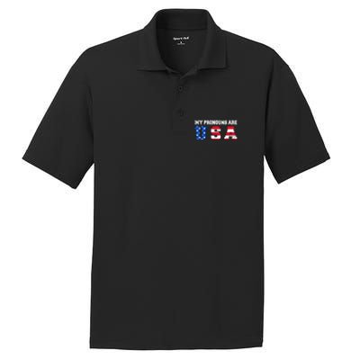 Funny 4th of July American Saying My Pronouns Are USA PosiCharge RacerMesh Polo