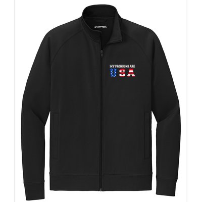 Funny 4th of July American Saying My Pronouns Are USA Stretch Full-Zip Cadet Jacket