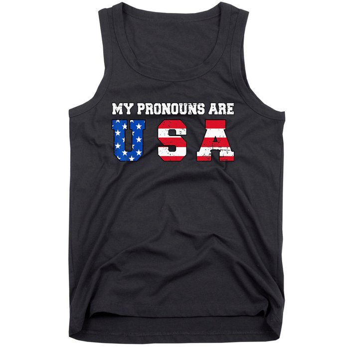 Funny 4th of July American Saying My Pronouns Are USA Tank Top