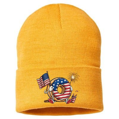 Funny 4th Of July Independence Donut Touch My Freedom Sustainable Knit Beanie