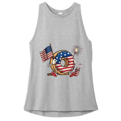 Funny 4th Of July Independence Donut Touch My Freedom Ladies PosiCharge Tri-Blend Wicking Tank