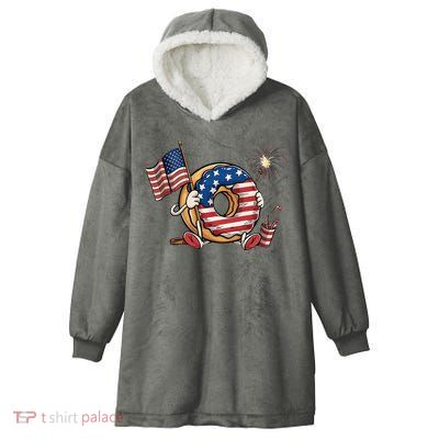 Funny 4th Of July Independence Donut Touch My Freedom Hooded Wearable Blanket